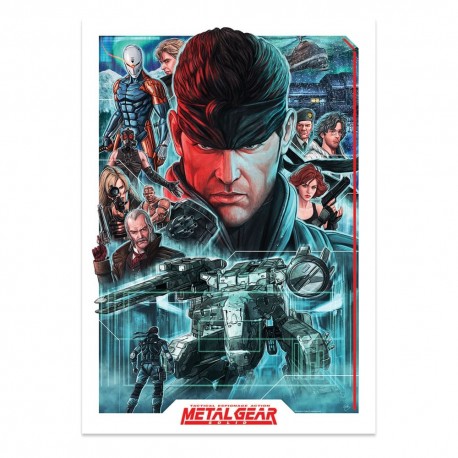 Litografia Metal Gear Solid com personagens e cenas icônicas