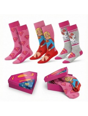 Pack de meias Superman e Supergirl em caixa rosa