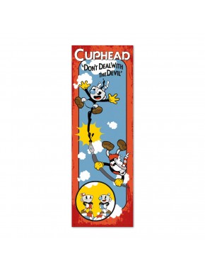 Póster de puerta de Cuphead en estilo animación retro
