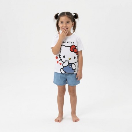 Camiseta curta branca da Hello Kitty para meninas