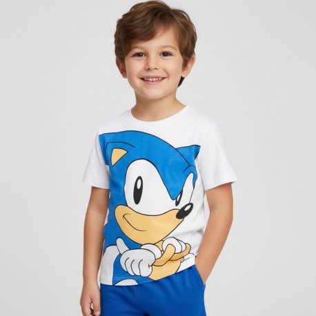 Pijama corto de Sonic en blanco y azul para niños