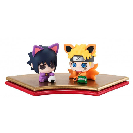 Set 2 Figuras Naruto Sasuke Maneki-Neko y Maneki-Kyubi Petit Chara Land 4.5 cm