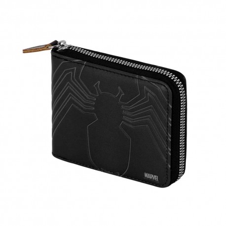Carteira preta Marvel Venom Spider Man com fecho de zíper