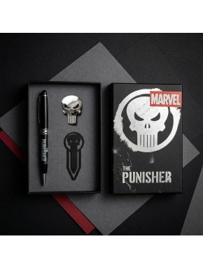 Conjunto presente Marvel The Punisher com caneta, pin e marcador