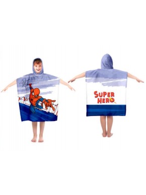 Poncho de playa infantil de Spiderman azul y blanco