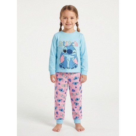 Pyjama long enfant Stitch en bleu et rose