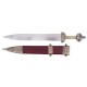 Espada Gladius com bainha vermelha e acabamentos em bronze