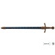 Espada medieval francesa do século XIV com bainha azul e detalhes dourados