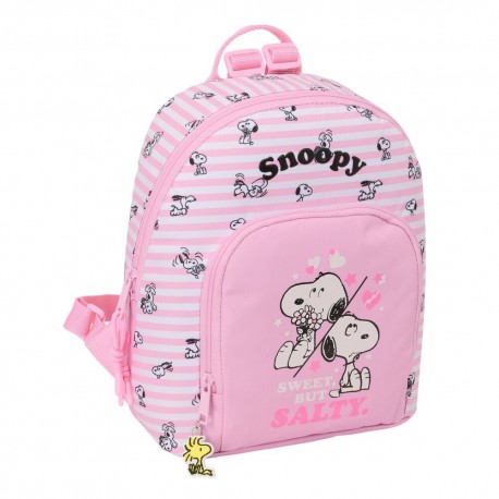 Mochila rosa Snoopy com bolsos e zíper