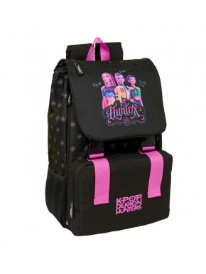 Mochila preta Kpop Demon Hunters com design e detalhes funcionais