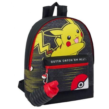 Mochila Pokemon com Pikachu e garrafa anexada