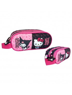 Portatodo Kuromi y Hello Kitty diseño rosa y negro