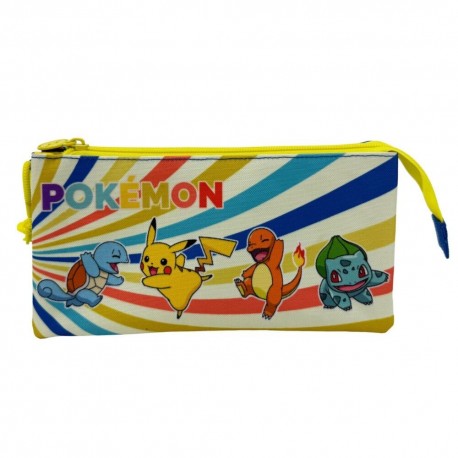 Estojo triplo Pokémon Iris com Pikachu, Charmander, Bulbasaur e Squirtle