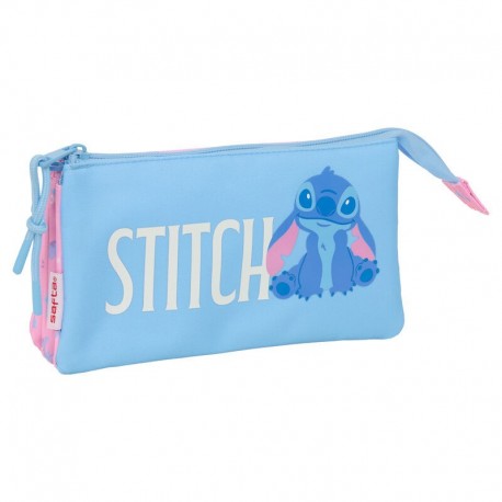 Trousse Stitch Disney bleue et rose avec trois compartiments