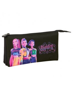 Necessaire preto Kpop Demon Hunters com personagens impressos