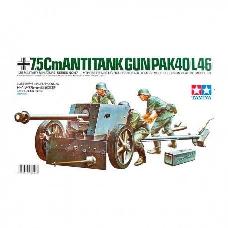 Modelo plástico cañón antitanque alemán 75mm PaK40 Tamiya