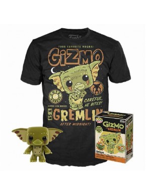Conjunto camiseta preta e Funko POP Gizmo Gremlins