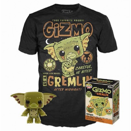 Conjunto camiseta preta e Funko POP Gizmo Gremlins