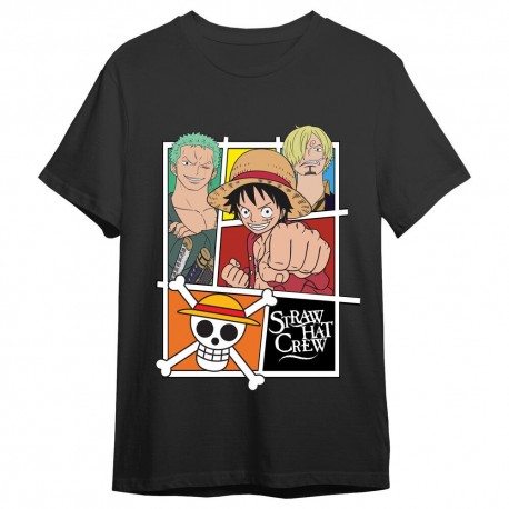 Camiseta preta One Piece Straw Hat Crew para adultos