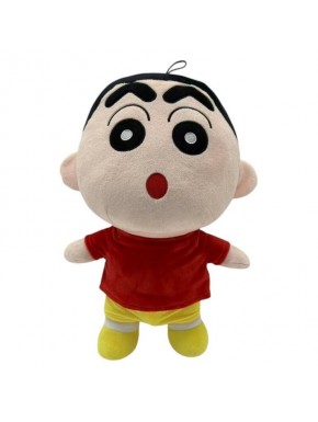 Pelúcia de 20cm do Shin Chan com camiseta vermelha e shorts amarelos