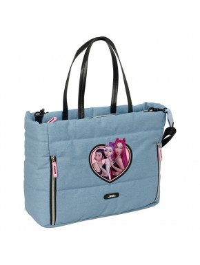 Bolsa Huntrix azul com design Kpop e compartimento para laptop