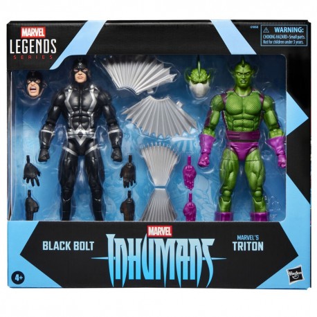 Blister de figuras Black Bolt e Triton Marvel Legends com acessórios