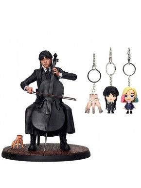 Figurine de Mercredi jouant du violoncelle avec porte-clés