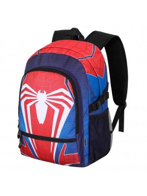 Mochila roja y azul de Spiderman con logotipo blanco