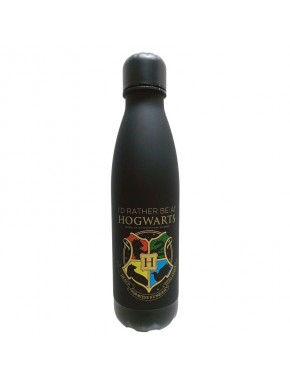 Botella de aluminio negra con escudo de Hogwarts