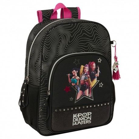 Sac à dos noir Kpop Demon Hunters avec design guerrières
