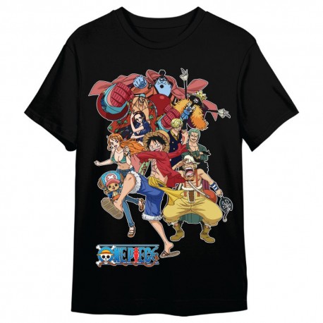 T-shirt noir One Piece avec personnages de l'anime