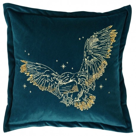 Cojín de terciopelo azul con bordado de Hedwig de Harry Potter