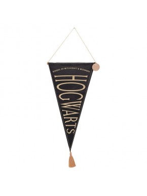 Banderín triangular negro de Hogwarts con detalles dorados