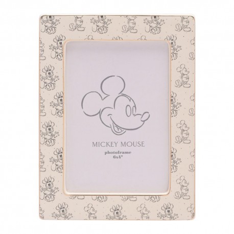 Porta-retrato de cerâmica branco com design de Mickey e Minnie Mouse