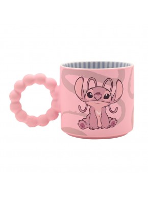 Taza rosa de cerámica con diseño de Angel de Stitch