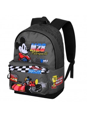 Mochila Disney Mickey Mouse Champion gris con diseño de carreras