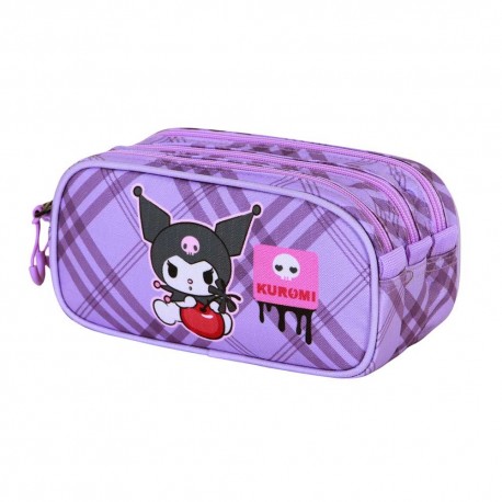 Estojo Hello Kitty Kuromi malva com três compartimentos