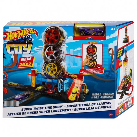 Conjunto de juego Hot Wheels City con vehículo y neumáticos