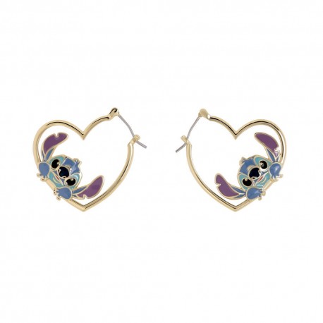 Brincos em forma de coração com personagem Stitch