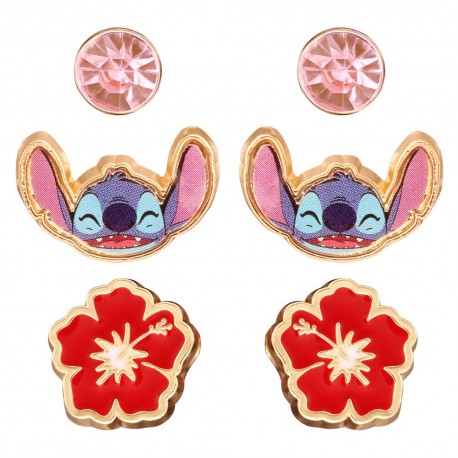 Lot de trois paires de boucles d'oreilles Disney Stitch