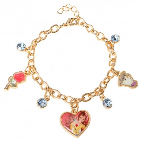 Pulseira dourada com pingentes de Bela da Disney