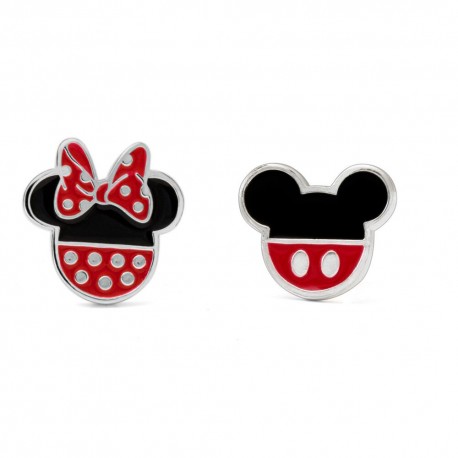 Boucles d'oreilles Minnie Disney en laiton plaqué argent avec nœud rouge