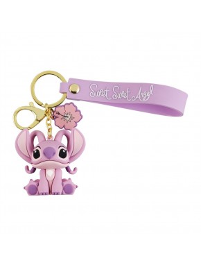 Llavero Angel Stitch Disney con correa y flor rosa
