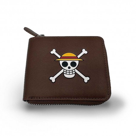 Cartera marrón One Piece con logo del sombrero de paja