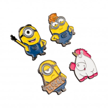 Conjunto de 4 pins Minions com unicórnio, liga de zinco