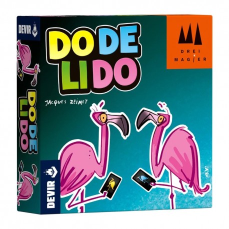 Caixa do jogo de tabuleiro Dodelido com cartas coloridas