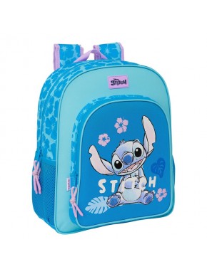 Mochila azul Stitch Disney con flores hawaianas