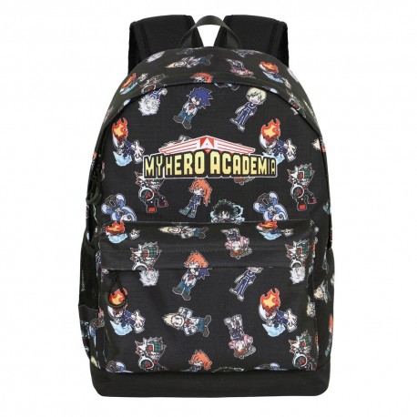 Mochila preta My Hero Academia com personagens de anime