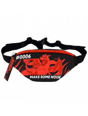 Pochete preta com design de Charizard e texto 'Make Some Noise'