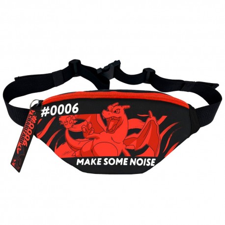 Pochete preta com design de Charizard e texto 'Make Some Noise'
